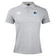 The Christian Brothers Academy Rugby Waimak Polo by Canterbury from EMB Canterbury features a stylish gray design with "CBA Rugby" and a striking blue chest logo. Made from a soft cotton-polyester blend, it has the iconic white Canterbury logo on the right side.
