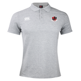 The Southern Pines Youth Rugby Waimak Polo by EMB Canterbury features a classic collar and short sleeves, made from a comfy cotton-polyester blend. It showcases the Canterbury logo on the right chest and an emblem on the left for added style.