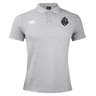 The Cypress Warriors Men's Rugby Waimak Polo by EMB Canterbury is light grey with a Canterbury logo on the right chest and a black and purple Cypress Warriors crest on the left, shown against a plain background.