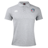 The SWFL Lady Hammerheads Waimak Polo by WRS Canterbury features a light grey design, three-button collar, white Canterbury logo on the right chest, and Hammerheads team logo on the left—ideal for fans and players.