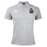The Birmingham Iron Women's Football Waimak Polo by EMB Canterbury is light grey, featuring a Canterbury logo on the right chest and a black shield-shaped "RON" emblem with a red accent on the left chest.