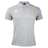 The Spartan Youth Rugby Waimak Polo by EMB Canterbury is a light grey short-sleeve polo with a collar, white Canterbury logo on the right chest, and a yellow-grey shield emblem on the left—ideal for rugby fans.