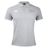 The East Stroudsburg University Waimak Polo by EMB Canterbury is a light grey men's rugby polo with a collar, three-button placket, and “ESU Rugby” plus the Canterbury logo on the chest—classic style from the CCC Waimak collection.