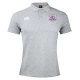 Grey Western Carolina University Waimak Polo by Canterbury with a three-button placket and a purple Western Carolina Rugby emblem on the chest.