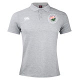 Introducing the Society of Iowa Rugby Referees Waimak Polo by EMB Canterbury—a light gray short-sleeve men’s rugby shirt featuring the Canterbury logo on the right chest and a floral badge on the left, this polo blends classic style with sport-inspired detailing.