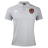 Light grey Godzilla Rugby Football Club Waimak Polo by EMB Canterbury featuring a classic collar, button placket, the Canterbury logo on the right chest, and a maroon and yellow Cougars crest on the left chest.