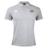 The Santa Rosa Youth Rugby Waimak Polo by EMB Canterbury is a light grey, short-sleeve rugby polo shirt featuring two white logos on the chest—one with a rose emblem and the other displaying “Canterbury.” This youth rugby polo includes a classic collar with three buttons, delivering both comfort and timeless style.