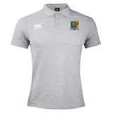 Grey Takoma Touch Rugby Waimak Polo by Canterbury featuring a three-button collar, a logo on the right chest, and a team crest on the left chest.