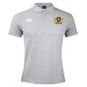 The Old Man Rivah Rugby Waimak Polo by EMB Canterbury is a light grey men's polo with short sleeves, a collar, left chest crest, and right white Canterbury logo—ideal for any Canterbury rugby fan.