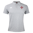 The SF CDME Rugby Waimak Polo by EMB Canterbury comes in light grey and showcases a classic collar with a three-button placket, embodying the iconic CCC Waimak Rugby Polo style. The EMB Canterbury logo is displayed on the right chest, while a striking red cross emblem adorns the left chest, making this men's rugby shirt both stylish and functional.