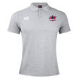 The Nebraska Rugby Referee Society Waimak Polo by EMB Canterbury features a light gray design with a white CCC logo on the right chest and a red, blue, and white Nebraska Rugby emblem on the left—a must-have men's rugby shirt.