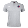 The Nebraska Rugby Referee Society Waimak Polo by EMB Canterbury features a light gray design with a white CCC logo on the right chest and a red, blue, and white Nebraska Rugby emblem on the left—a must-have men's rugby shirt.