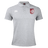 The Montgomery Bucks Griffins Waimak Polo by EMB Canterbury features a light grey design, white Canterbury logo on the right chest, and a maroon lion crest with "MERU" text on the left—classic men's style for casual or sporty looks.