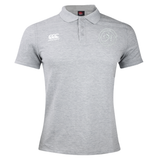 The Saint Anselm College Club Rugby Waimak Polo by EMB Canterbury is a light grey short-sleeve collared polo featuring a button placket, small left chest logo, and "Canterbury" branding on the right chest.