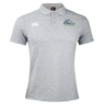 Gray short-sleeved University of New Hampshire Waimak Polo by Canterbury with a button placket, logo on the right chest, and a “MEN’S RUGBY” wildcat graphic on the left chest.