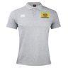 Grey Berkeley RFC Waimak Polo by Canterbury with a button placket, brand logo on the right chest, and a rectangular patch on the left chest featuring a bear icon and “Berkeley RFC est. 2004” text.