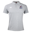 Grey SUNY Maritime Men’s Rugby Waimak Polo by Canterbury with a three-button placket, a brand logo on the right chest, and a Maritime Rugby emblem on the left chest.