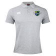 The Kingwood Rugby Waimak Polo by EMB Canterbury is a light grey short-sleeved shirt featuring a stylish crest on the left chest.