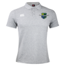 The Kingwood Rugby Waimak Polo by EMB Canterbury is a light grey short-sleeved shirt featuring a stylish crest on the left chest.