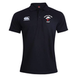 The Ventura Outlaws Rugby Waimak Polo by EMB Canterbury is a black short-sleeved rugby polo shirt featuring the Ventura Outlaws Rugby logo and the Canterbury logo on either side of the chest, crafted from a comfortable cotton polyester blend.