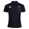 A Cypress Warriors Men's Rugby Waimak Polo by EMB Canterbury in black, with the EMB Canterbury logo on the right chest and the Cypress Warriors crest on the left, displayed on a plain white background.