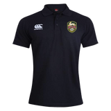 The RVA T.R.C. Waimak Polo by Canterbury is a black short-sleeve men’s rugby shirt from EMB Canterbury, featuring the classic CCC Waimak Rugby Polo design with a Canterbury logo on the right chest and an RVA badge on the left—ideal for fans seeking style and comfort.