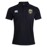 The RVA T.R.C. Waimak Polo by Canterbury is a black short-sleeve men’s rugby shirt from EMB Canterbury, featuring the classic CCC Waimak Rugby Polo design with a Canterbury logo on the right chest and an RVA badge on the left—ideal for fans seeking style and comfort.