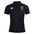 Black Rock Rugby Waimak Polo by Canterbury with a white logo on the right chest and a green and black “Rock Rugby Lions” shield logo on the left chest.
