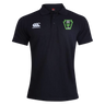 Black Rock Rugby Waimak Polo by Canterbury with a white logo on the right chest and a green and black “Rock Rugby Lions” shield logo on the left chest.