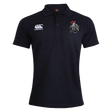 The Birmingham Iron Women's Football Waimak Polo by EMB Canterbury is a black short-sleeve rugby polo with the Canterbury logo on the right chest and a TRON logo with red accent on the left chest.