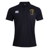 The Spartan Youth Rugby Waimak Polo by EMB Canterbury features a white "Canterbury" logo on the right chest and a yellow-and-black "SPARTAN" badge on the left—ideal for young rugby fans.