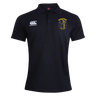 The Spartan Youth Rugby Waimak Polo by EMB Canterbury features a white "Canterbury" logo on the right chest and a yellow-and-black "SPARTAN" badge on the left—ideal for young rugby fans.