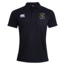 The EMB Canterbury Hornets Rugby Club 1977 Waimak Polo is a classic black short-sleeve rugby polo featuring the Canterbury logo on the right chest and a yellow embroidered Hornets Rugby Club crest on the left chest, perfect for both fans and players.