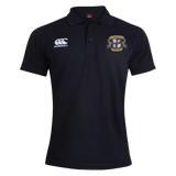 The Winchester Cannons Waimak Polo by EMB Canterbury is a black, short-sleeved rugby shirt featuring a CCC Waimak Rugby Polo logo on the right chest and a crest emblem on the left—perfect as a classic men’s rugby polo.