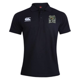 The Lewis County Elks Waimak Polo by EMB Canterbury is a black short-sleeve rugby polo featuring the “Canterbury” logo on the right chest and an “Elks” emblem with elk graphic on the left chest. This men’s shirt blends classic style with comfort, making it ideal for both sport and casual wear.