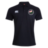 Sure! Here’s the rewritten sentence using your provided product data: Black short-sleeve men’s Society of Iowa Rugby Referees Waimak Polo by Canterbury, featuring a classic EMB Canterbury polo design, with the CCC Waimak Rugby Polo logo on the right chest and a round floral embroidered badge on the left chest.