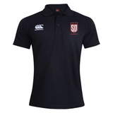 Black short-sleeved Legion Academy Waimak Polo by Canterbury with a logo on the right chest and a Legion Academy crest on the left chest.