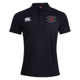 The Santa Rosa Youth Rugby Waimak Polo by Canterbury, from EMB Canterbury, is a black short-sleeve rugby polo shirt featuring the CCC Waimak Rugby Polo logo on the right chest and “Santa Rosa Youth Rugby” with a red rose emblem on the left chest—making it an ideal men’s rugby polo for comfort and style.