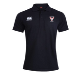 The Superior Rugby Club Waimak Polo by EMB Canterbury is a black short-sleeve men’s polo featuring the Canterbury logo on the right chest and a Superdogs Rugby crest on the left, echoing the classic CCC Waimak Rugby Polo style.