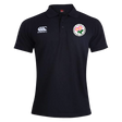 Men’s black Society of Iowa Rugby Referees Waimak Polo by Canterbury featuring a white EMB Canterbury logo on the right chest and a circular emblem with a pink flower on the left chest. This classic polo combines style and comfort, making it ideal for both casual wear and time on the rugby field.