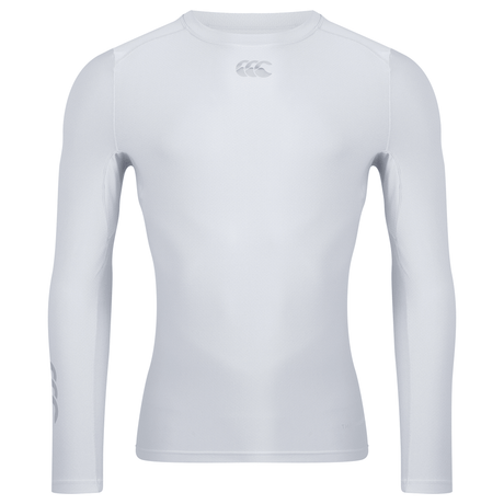 White long sleeve round neck shirt with white CCC logo under collar, CCC logo on right arm and Thermoreg in silver on lower left hip.