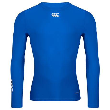 Royal long sleeve round neck shirt with white CCC logo under collar, CCC logo on right arm and Thermoreg in silver on lower left hip.