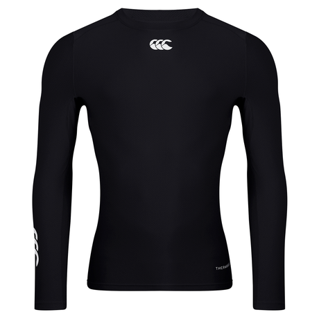 Black long sleeve round neck shirt with white CCC logo under collar, CCC logo on right arm and Thermoreg in silver on lower left hip.
