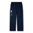 The Women's Canterbury Open Hem Stadium Pant features a navy blue color with an elastic waistband, showcasing a white Canterbury logo and "Queensland" on the left leg. These athletic pants are ideal for rugby training and come with full-length leg zips for convenience.