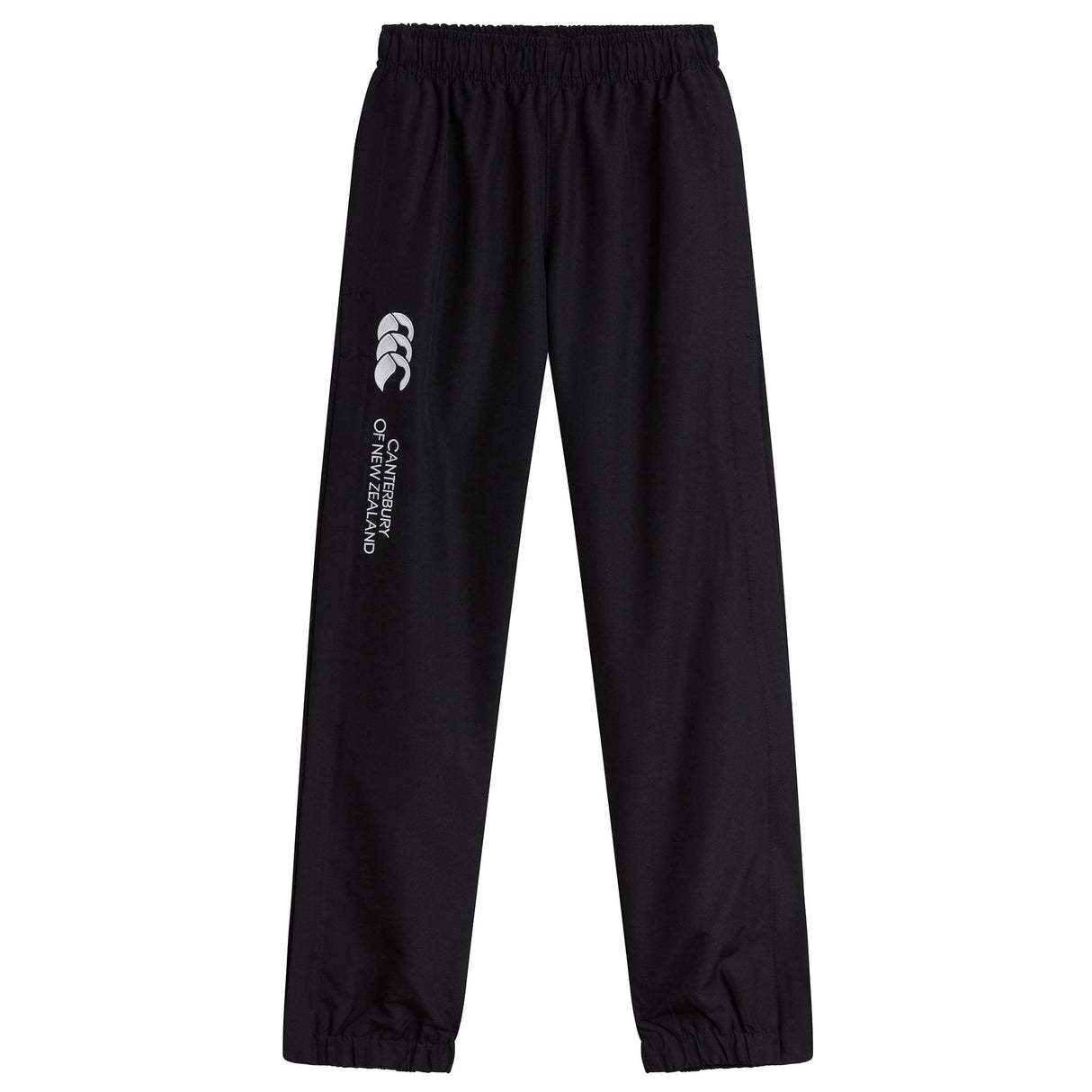 A black Canterbury Cuffed Hem Stadium Pant with a white logo on the side.
