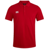 A red Canterbury Waimak Rugby Polo shirt with a white logo, perfect for a smart casual look. Ideal for any rugby fan.