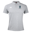 A grey rugby polo featuring a Canterbury logo on the right chest, a stylized lion head logo on the left chest, and embroidered text below the lion, crafted in a comfortable cotton polyester blend is the Syracuse Silverbacks Waimak Polo by EMB Canterbury.