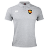 Gray Cincinnati Classical Academy Waimak Rugby Polo shirt with a collar, featuring the EMB Canterbury logo on the right chest and a colorful heraldic lion crest on the left chest.