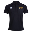 An Atlanta Old White Rugby 50 Year Waimak Polo by EMB Canterbury featuring a white logo on the right chest and a 50-year anniversary emblem on the left chest, crafted from a durable cotton polyester blend.