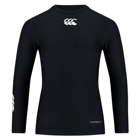 Black round neck long sleeve top with white CCC logo under the neck, on the right sleeve and Thermoreg on left hip.